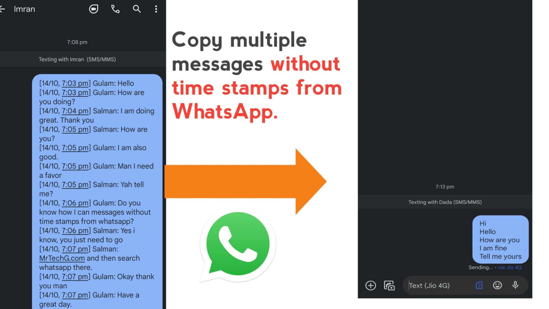 copy messages without time stamps from whatsapp